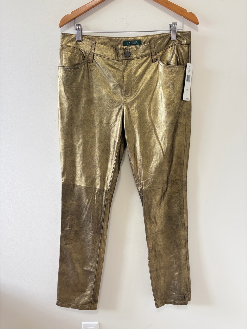 Vintage Ralph Lauren Gold Metallic Genuine Suede Leather Pants ✨